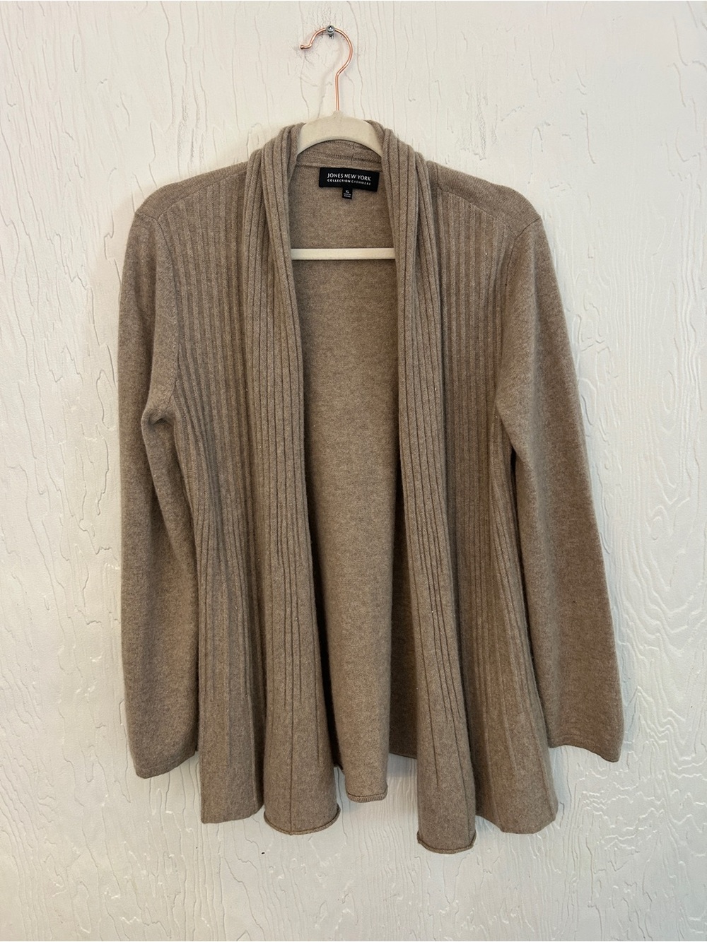 Jones New York Collection 100% Cashmere Cardigan XL Tan Comfort Cozy Luxury